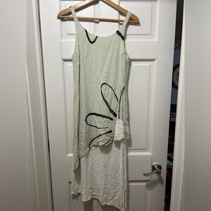 Elegant Linen Cream, Pale Green and Black Women's Dress by Animale